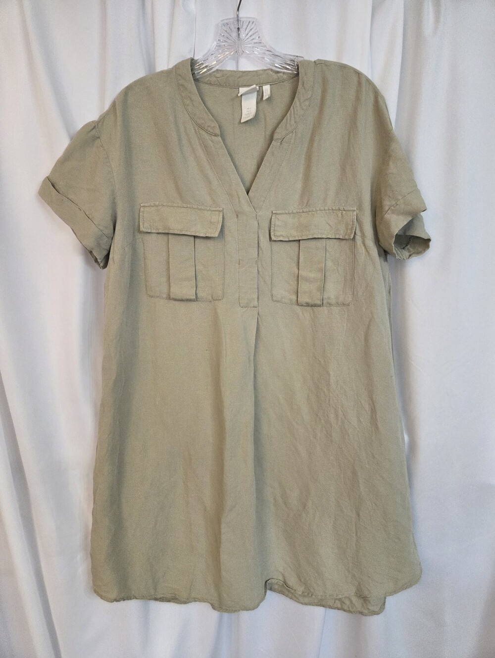 H&M Light Tan Pull Over Linen Blend Short Dress Size 4